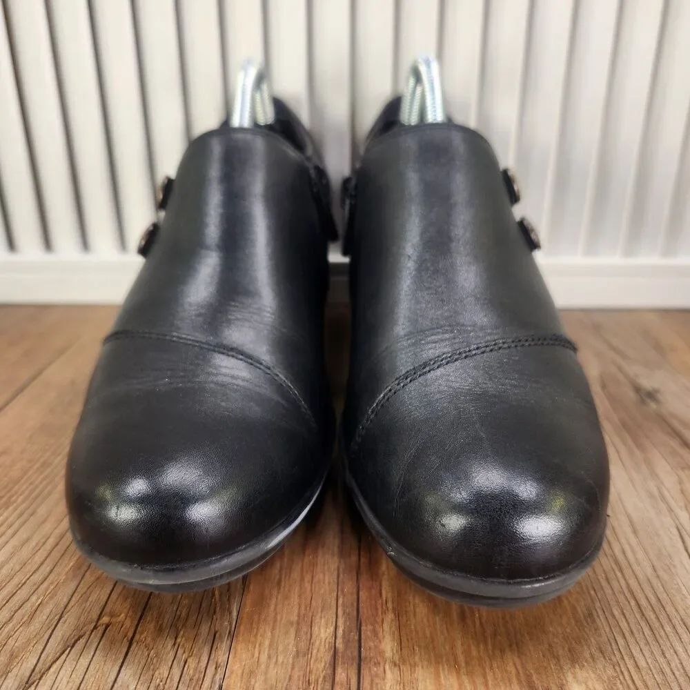 Clarks Emslie Warren Loafer Women 7.5 M Black Leather Modern Biker Low Top Shoes